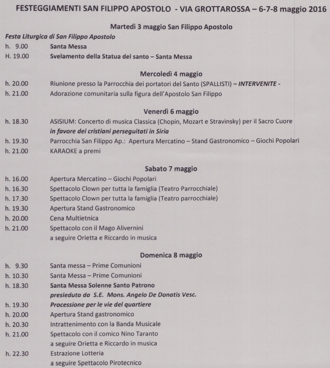 Programma Festeggiamenti