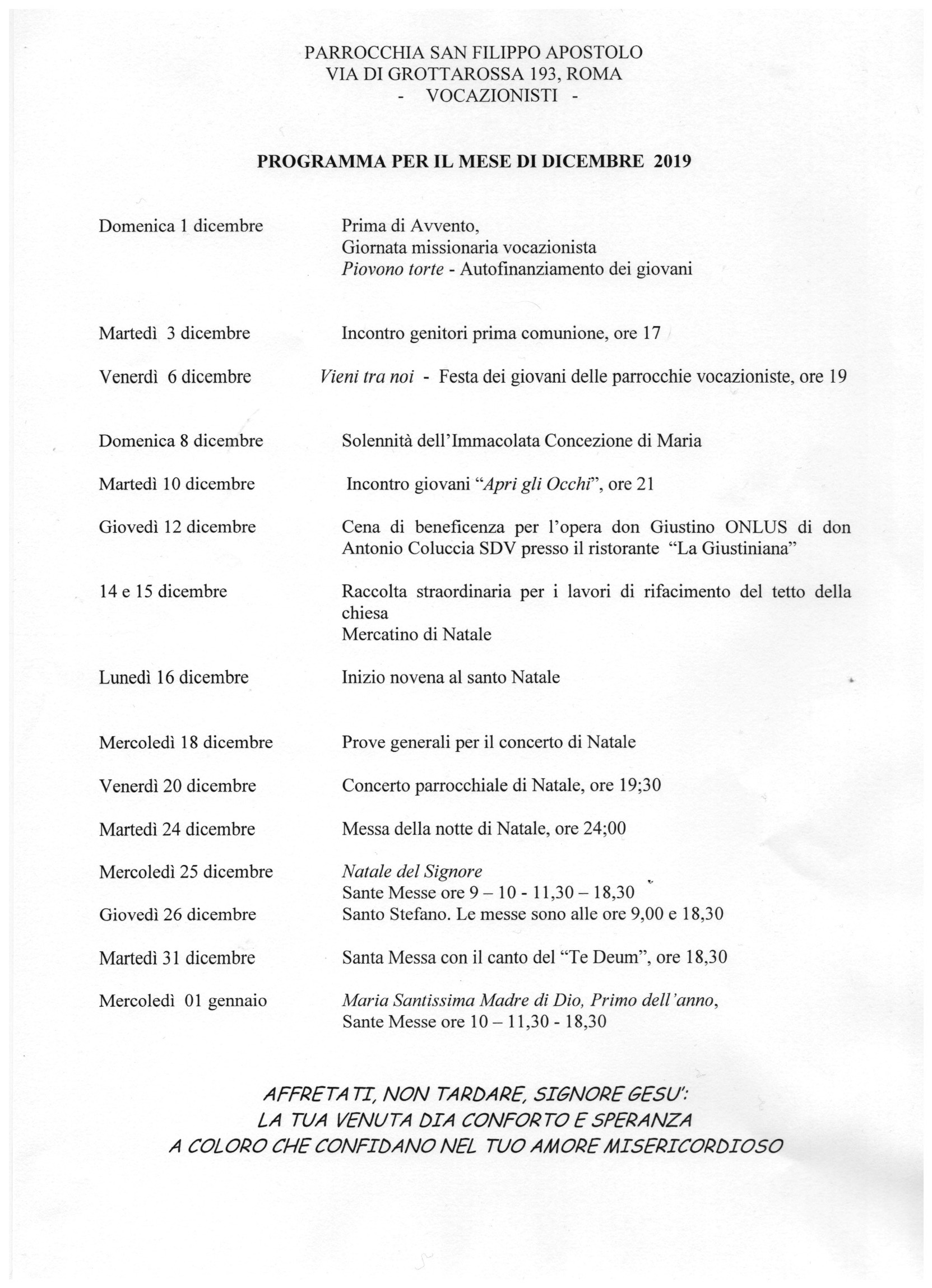 Programma Attività - Dicembre 2019